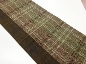 変わり格子に菱模様織出し全通洒落袋帯